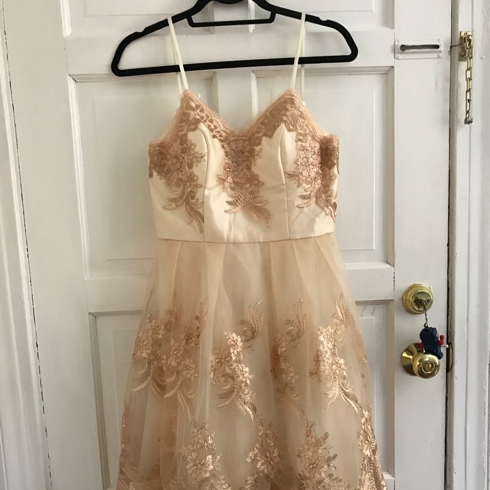 Gold and cream embroidered formal dress